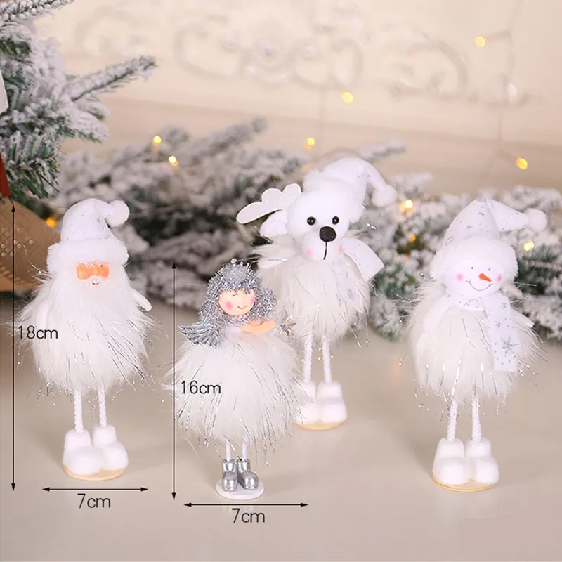 Christmas Ornament Silver Silk Plush Toy Standing Posture White Santa Claus Snowman Princess Doll Window Xmas Decoration WVT1071