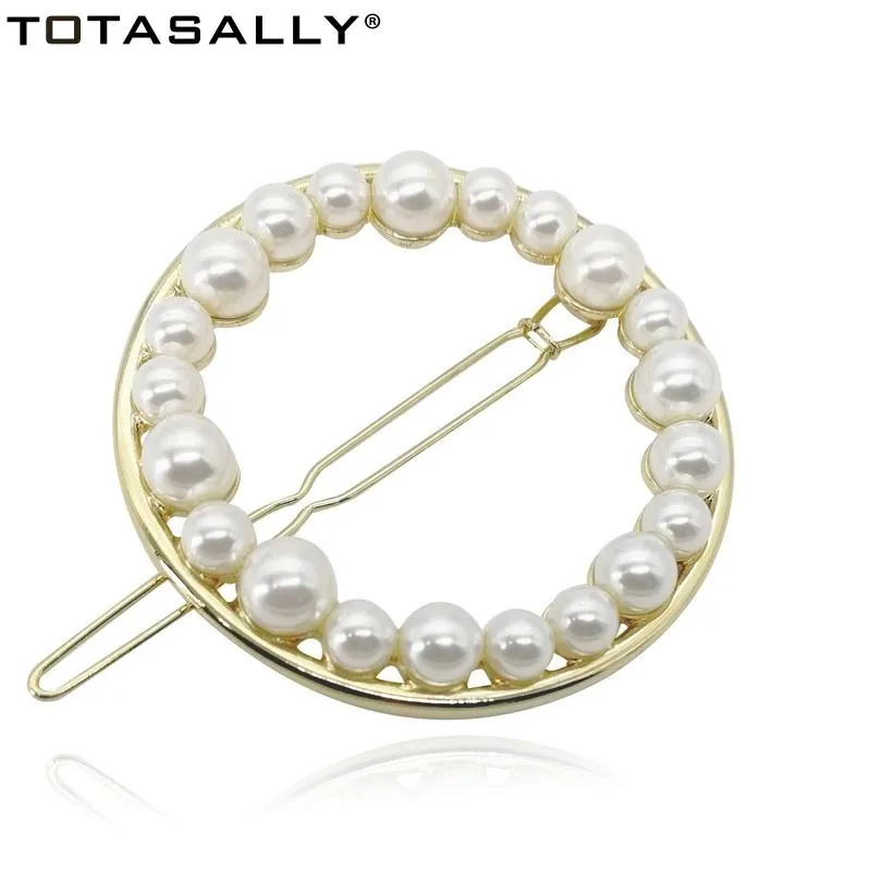 Hårklämmor Barrettes Totasally Fashion Simulated Pearl Women Circle Geo Style Jewelry Palillos del Pelo For Girls