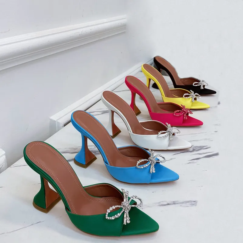 amina Ciabatte con abbellimenti in cristallo con fiocco Sandali da donna con tacco alto in raso di qualit Suola in vera pelle Scarpe con tacco 10 cm