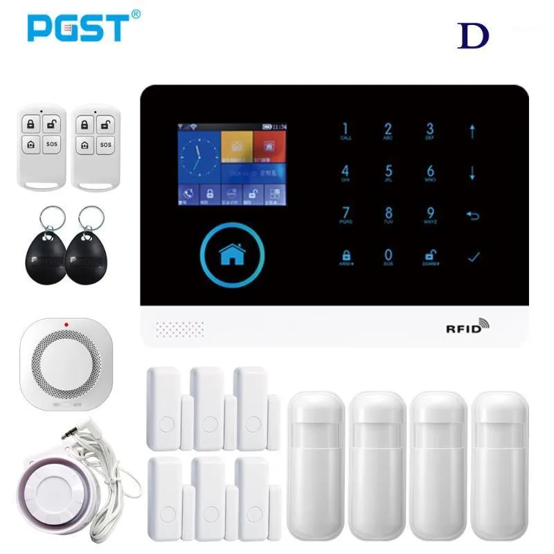 أنظمة الإنذار PGST PG-103 WIFI / GSM المزدوج نموذج نظام أمن الوطن اللاسلكي التطبيق السيطرة مع PIR كاشف الحركة النار دخن الكاشف 1