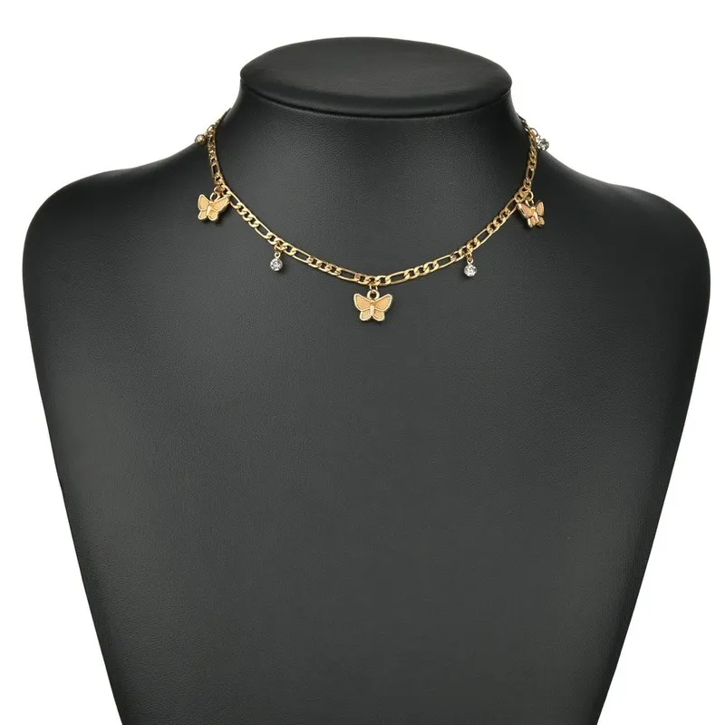 Guld fjäril chokers halsband krage retro kristall guldkedjor tofs halsband för kvinnor mode smycken kommer och sandig gåva