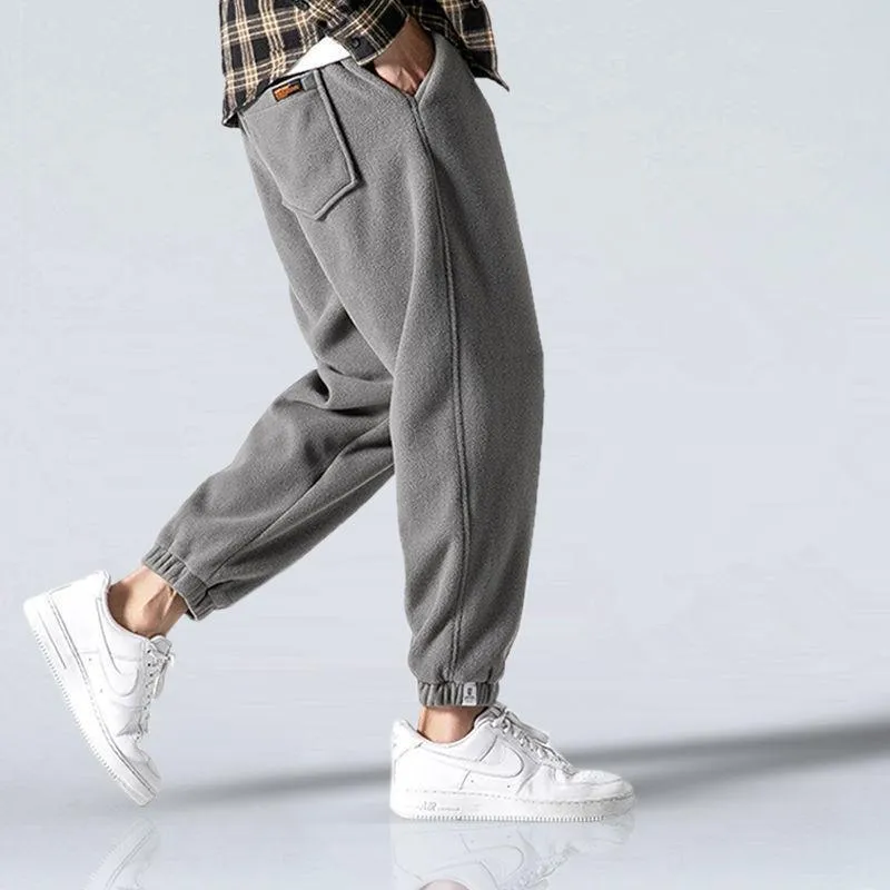 Nova moda casual homens harem calças elástico cintura outono inverno trendy lã calças quentes conforto macho longa calça de moletom