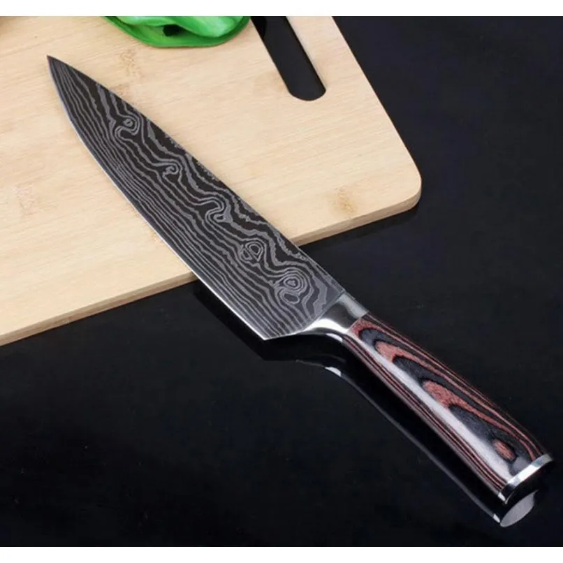 Partihandel köksverktyg rostfritt stål damaskus kniv delikat färg trähandtag skivar frukt grönsak mig jllduj