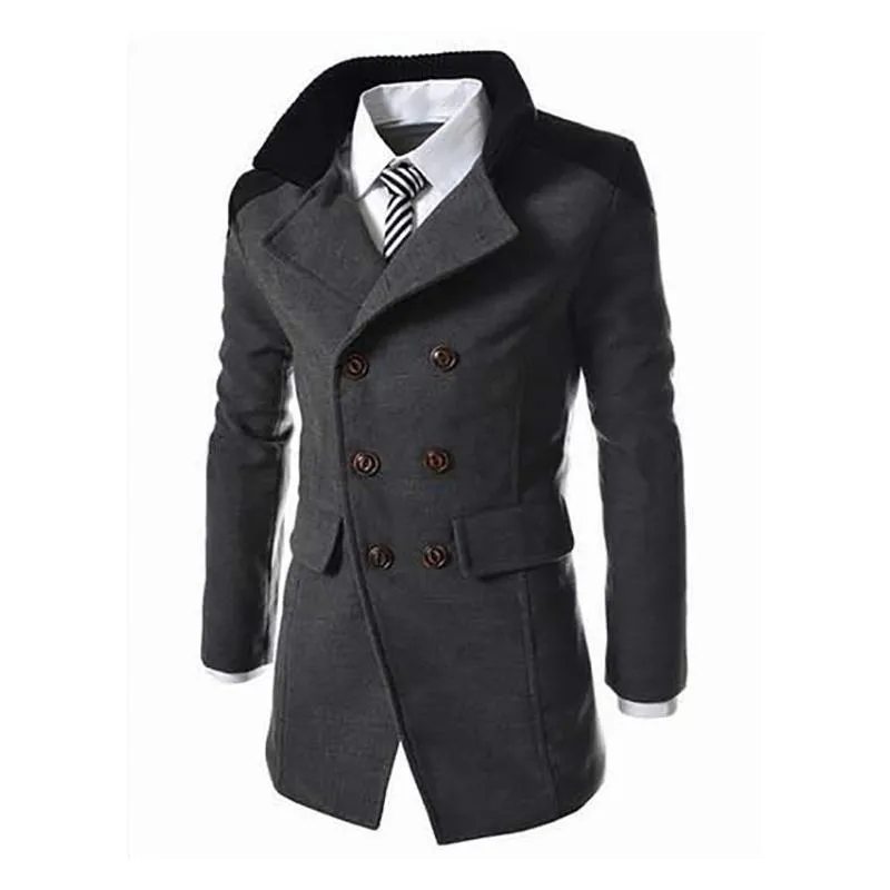 Nieuwe Engelse stijl Jassen voor mannen Herfst Winter Mandarijn Kraag Wol Blend Double Breasted Coat Dikke Overjassen