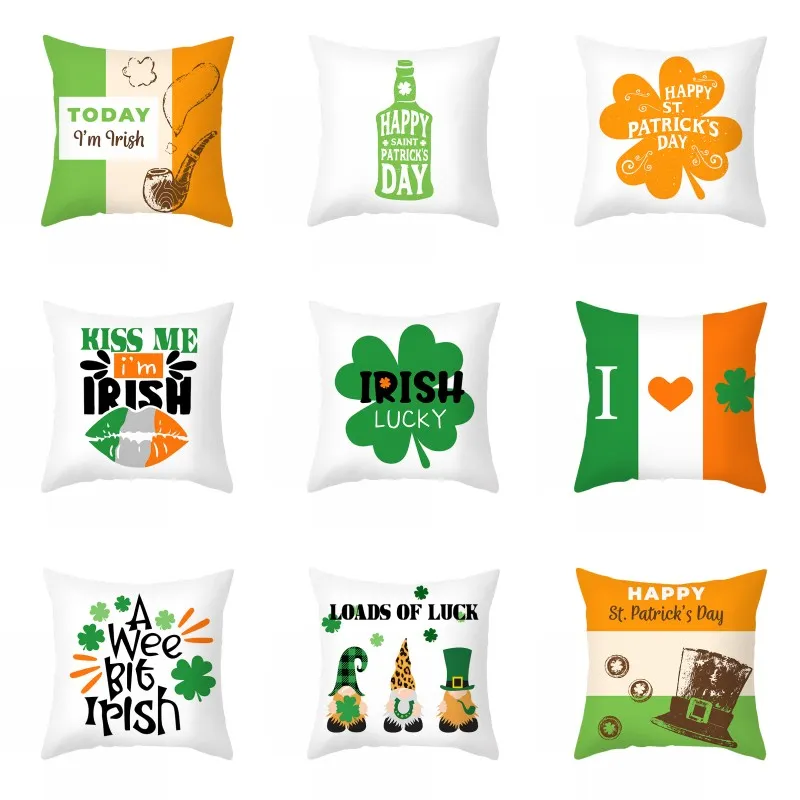 St. Patrick's Day Throw Pillow Covers 18 x 18 Inches Shamrock Peach Skin Cushion Cover Irish Pillowcase Beer Gnome Decor for Sofa Couch