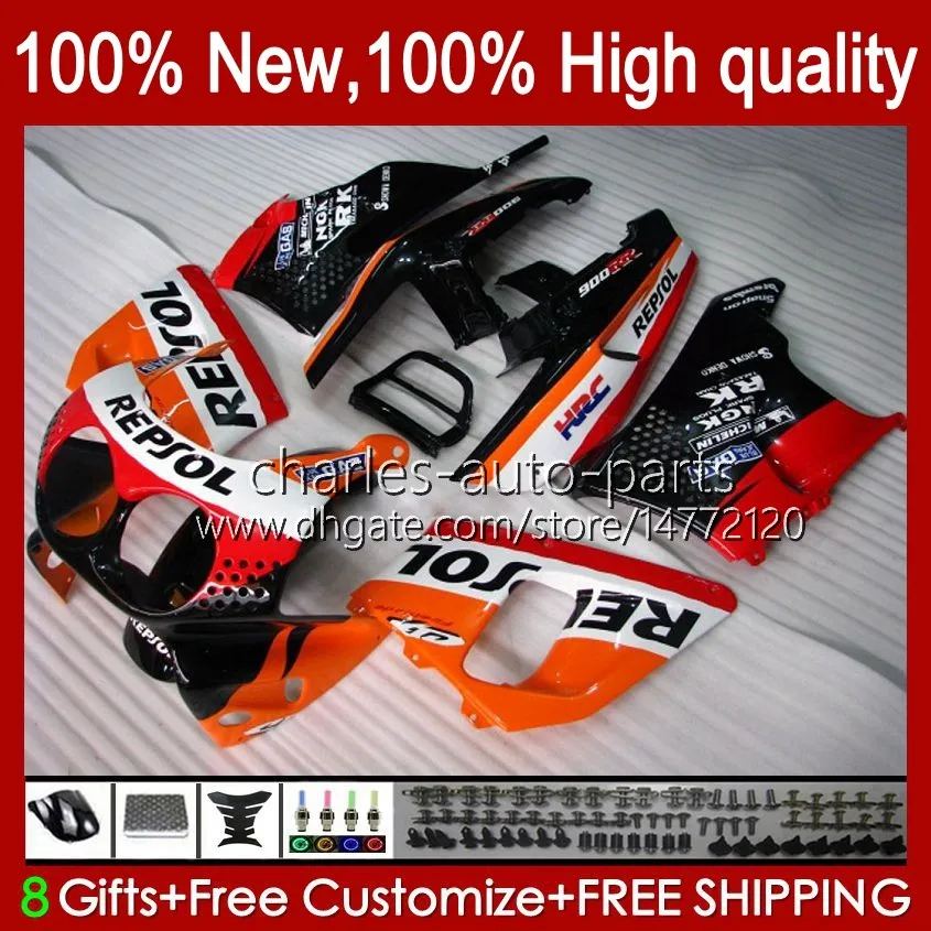 Lichaam voor HONDA CBR893 CBR 900 893 RR 1989 1990 1991 92 93 94HC.97 CBR 893RR 900RR Oranje Voorraad CBR900RR CBR893RR 89 90 91 1992 1993 Kuip