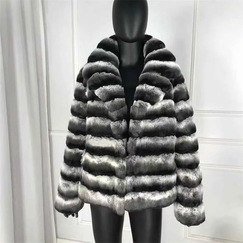 Manteau De Fourrure De Lapin Rex Pour Femmes Manches Chinchilla Couleur De Haute Qualite 100 Authentique Rex Rabbit Fourrure Rayee Ajustement Slim Fourrure Chaude Epaisse Avec Doublure En Cachemire 20...