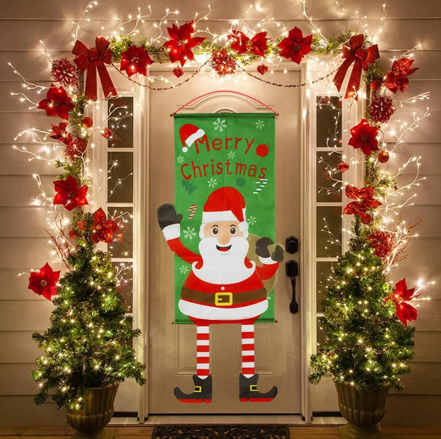 God jul hängande dörr banner smycken juldekorationer för hem utomhus xmas dekor nytt år banner flagga present gratis frakt