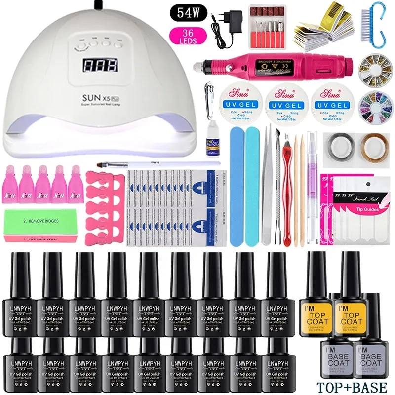 Nail Art Kit Set UV LED Lamptork med 12 st Gel Polish Kit Soak Off Manikyr Verktyg Elektrisk borrmaskin