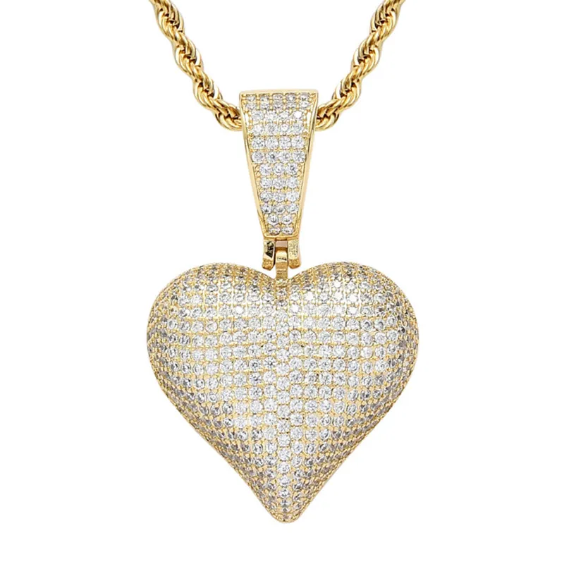 Hip Hop Rhinestone Men Necklace Cubic Zircon Heart Pendant Charm Chain Male Jewelry Q0531
