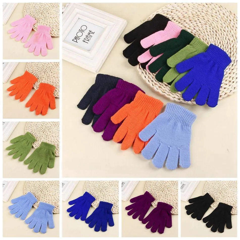 Solid Color Winter Gloves Knitted Warm Full Finger Mittens Children Candy Color Gloves Cute Student Glove 9 Colors