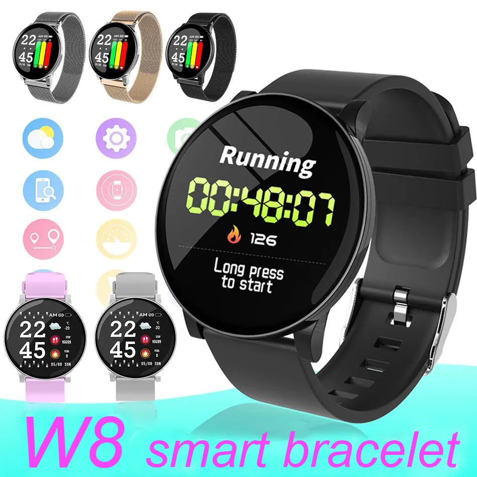 W8 Sport Smart Watch Bracciale rotondo Bluetooth impermeabile maschio Smartwatch uomo donna fitness tracker cinturino da polso per Android IOS