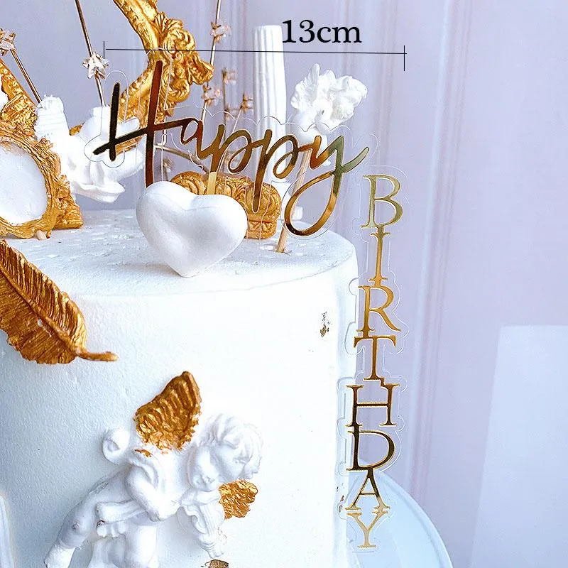 Kuchenaufsatz „Happy Anniversary“ Aus Acryl – Goldglänzend, Wiederverwendbar, Für Jubiläum & Hochzeit