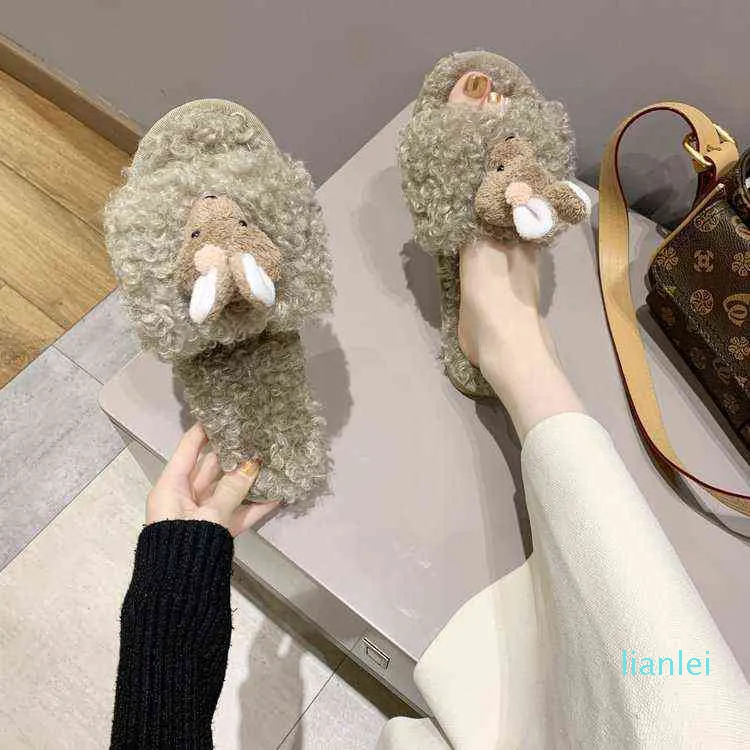 Slippers Nieuwe Thuis Schattige Konijn Katoen Dames Herfst En Winter Comfortabele Harige Vrouwen Mode Schoenen 1108