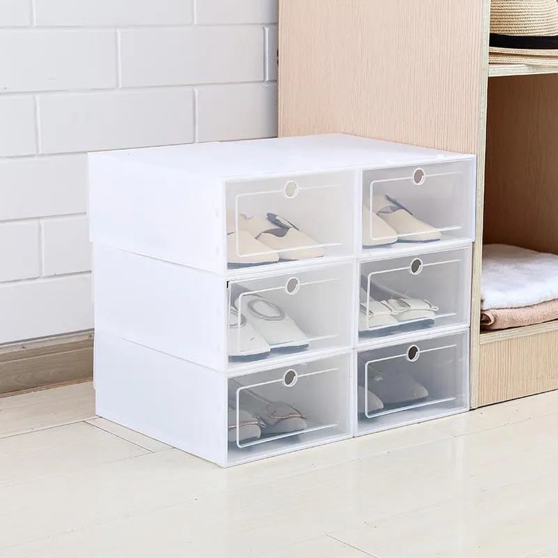 6pcs/مجموعة أحذية سميكة الوجه الشفافة علبة درج علبة بلاستيكية قابلة للتكديس صندوق تخزين صندوق تخزين الأحذية