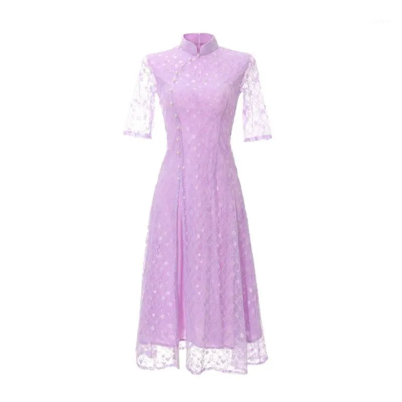 Ethnische Kleidung Chinesische Spitze Qipao Aodai Cheongsam Damenkleider1