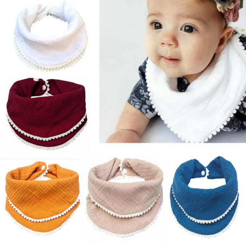 Baby Lätzchen Baumwolle Gaze Bandana Spitze Neugeborenen Spucktücher Solide Fütterung Tuch Weiche Speichel Handtuch Säuglings Taschentuch 14 Farben DW6065