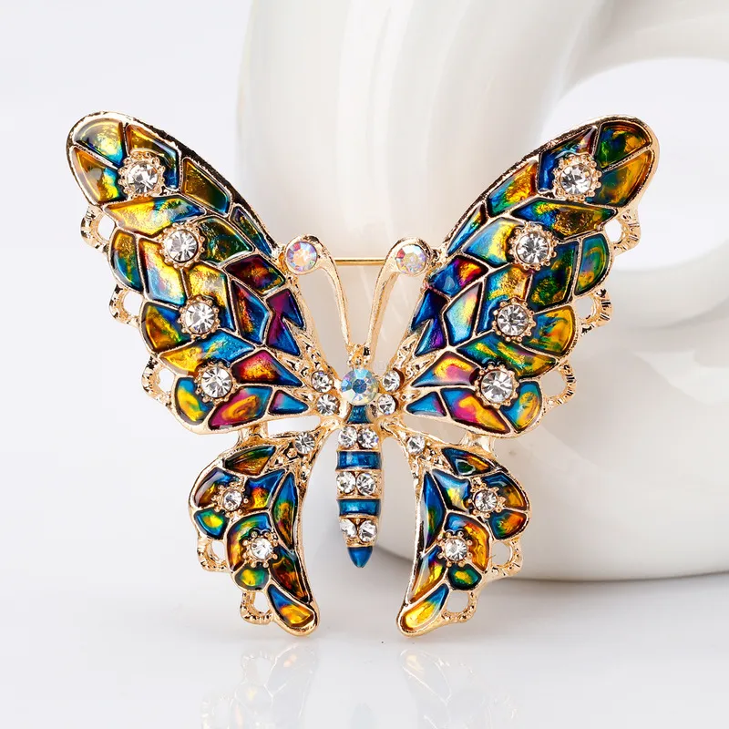 Emaille Schmetterling Brosche Gold Kristall Strass Broschen Pins für Damen Herren Hochzeitssträuße Modeschmuck Will und Sandy