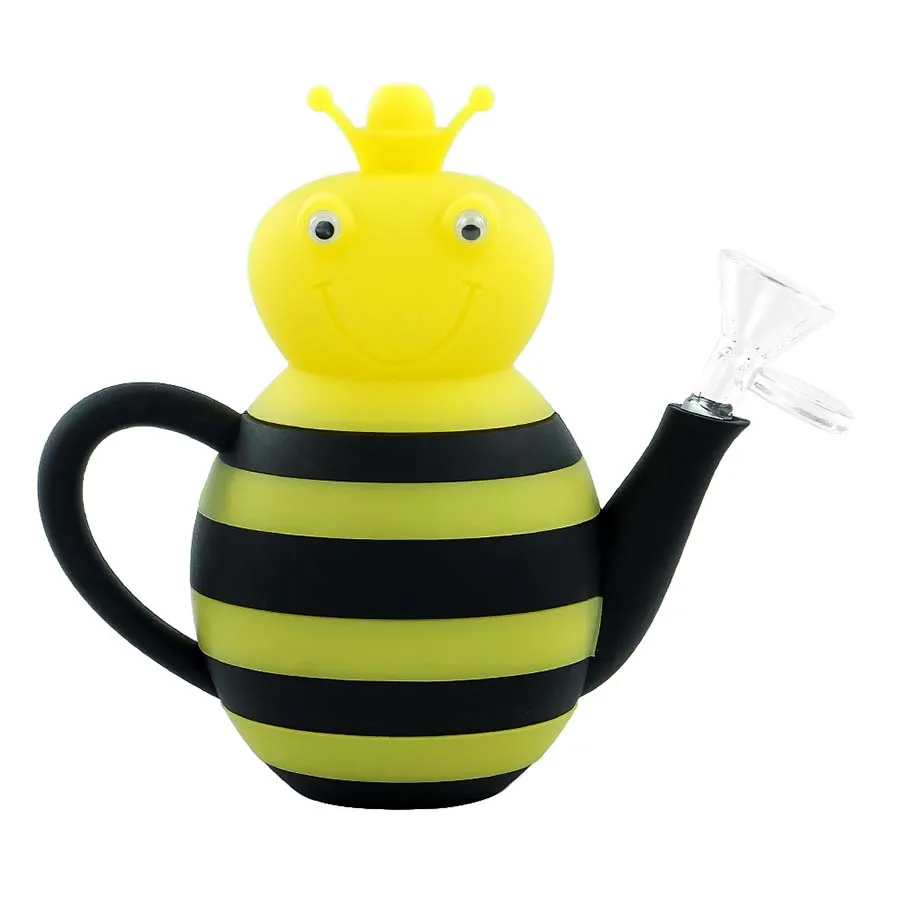 5.4"Bee teapot water smoking tobacco pipe with glass bowl portable unbreakable heat resistant silicone pipe