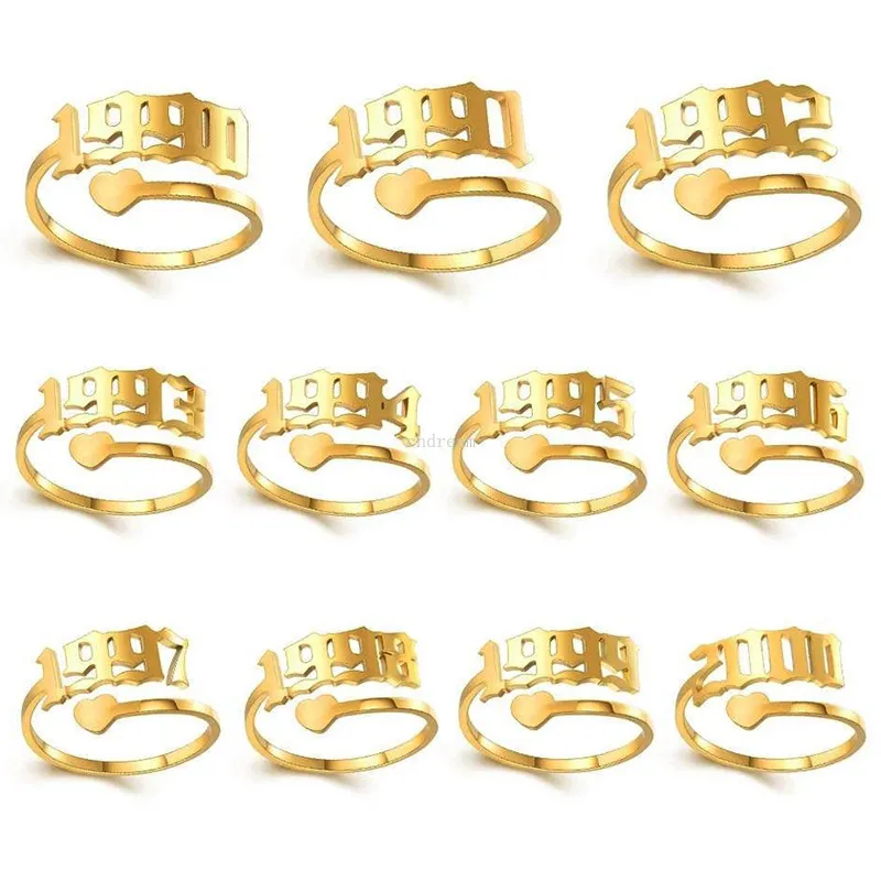 Fashion numerals rings Stainless steel silver gold year open rings for women men fashion jewelry birthday gift will and sandy new