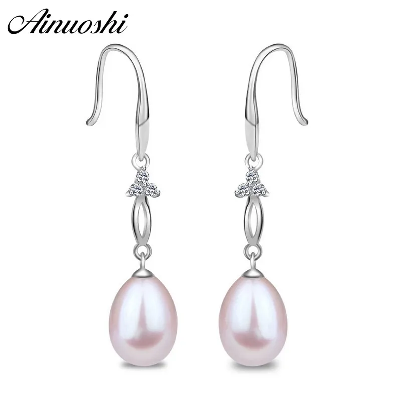 Orecchino rosa di perle coltivate d'acqua dolce naturale con autentici orecchini pendenti in argento sterling massiccio 925 per fidanzamento femminile Y200107