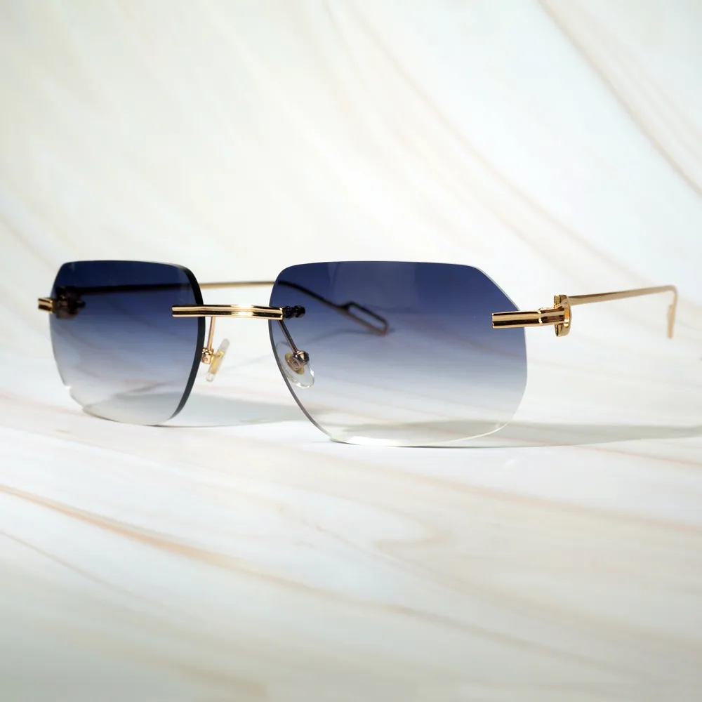 Wholesale- Men Women Sun Glasses Men's Retro Design Sunglasses Yellow Oval Lentes De Sol Mens Rimless Sunglass Brand Eyewear