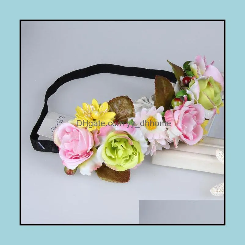 Women Party Wedding Big Flower Wreath Crown Floral Garlands Headband Hair Band Bridal Headdress Hair Accessories