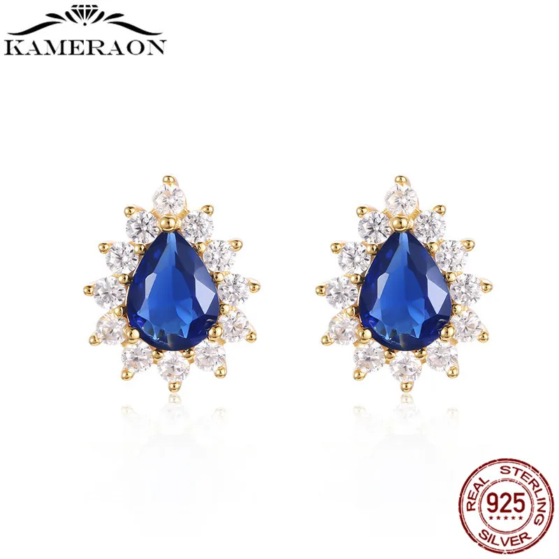 Brincos de Zircão para Mulheres 925 Sterling Prata Azul Azul Cz Requintado Brincos Jóias de Casamento