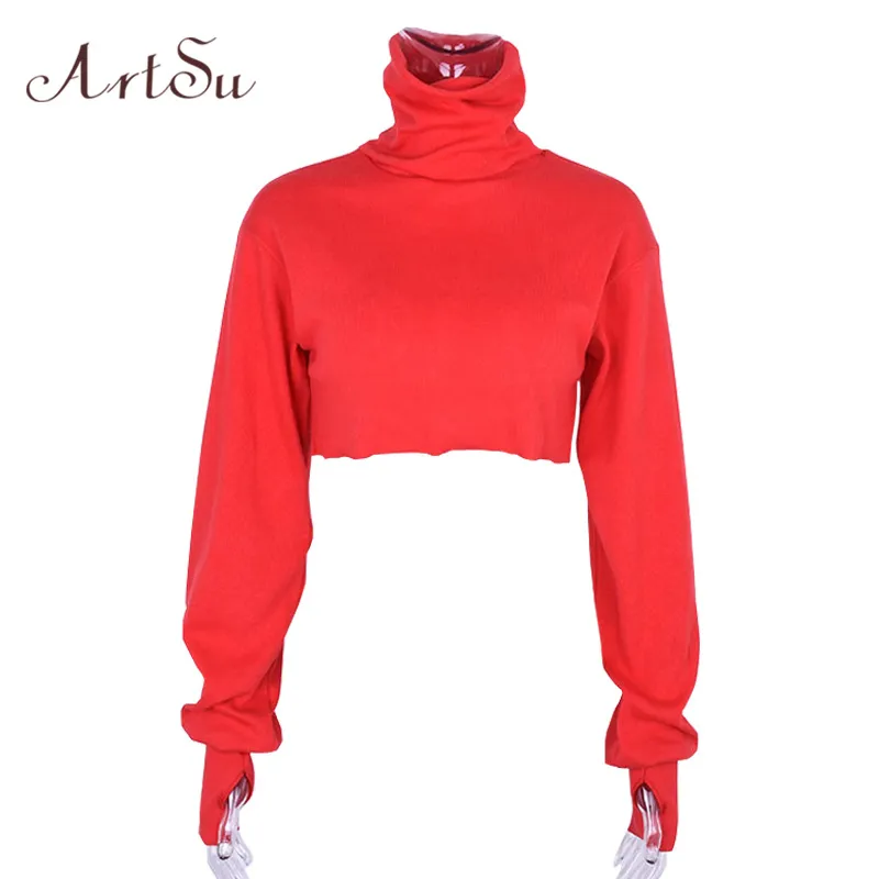 Artsu Red Sexy с длинным рукавом Урожай футболки Женщины Girl Power Turtleneck Несчастные вещи T Рубашка Tee Femme ASTS20252 J190511