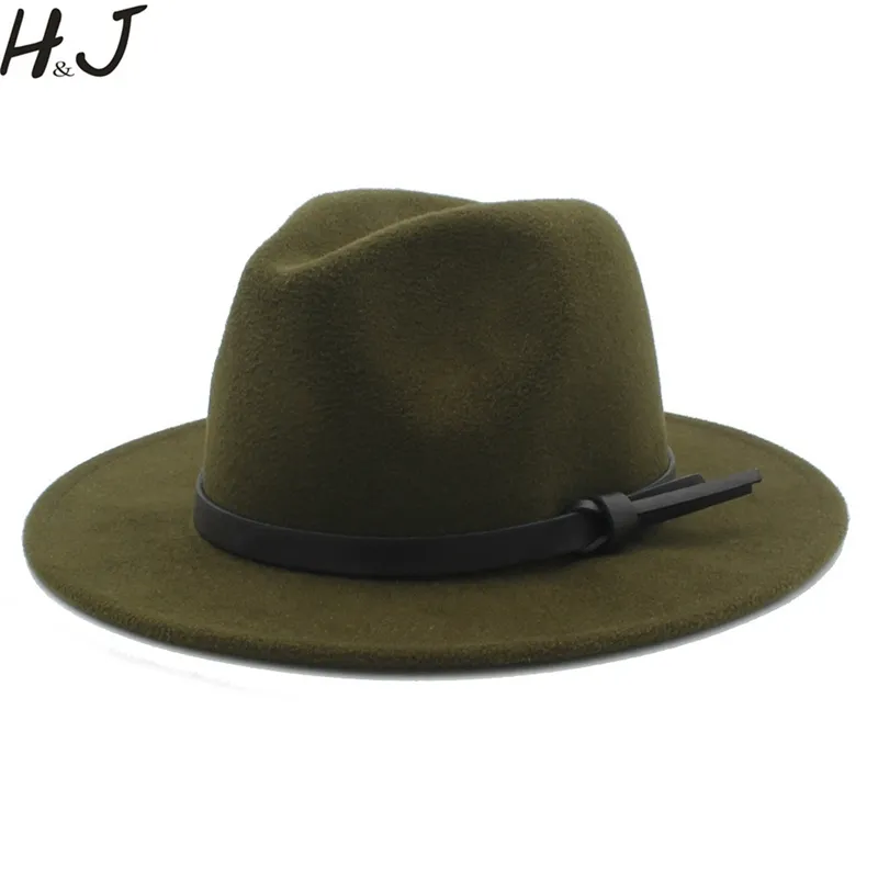 النساء الرجال الصوف خمر العصابات trilby شعرت قبعة فيدورا مع واسعة بريم شنت أنيقة سيدة الشتاء الخريف الجاز قبعات T200118