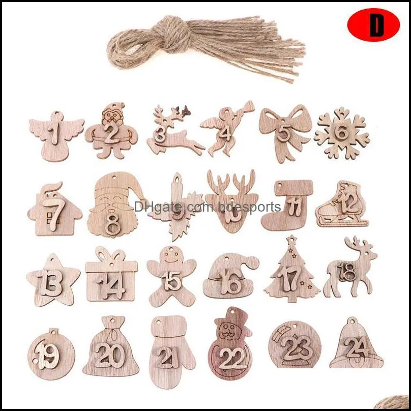 Christmas Decorations Numbers Advent Calendar Wooden Pendant Xmas Gift Bags Number Label Countdown Hanging Tags 2022 Year Decor