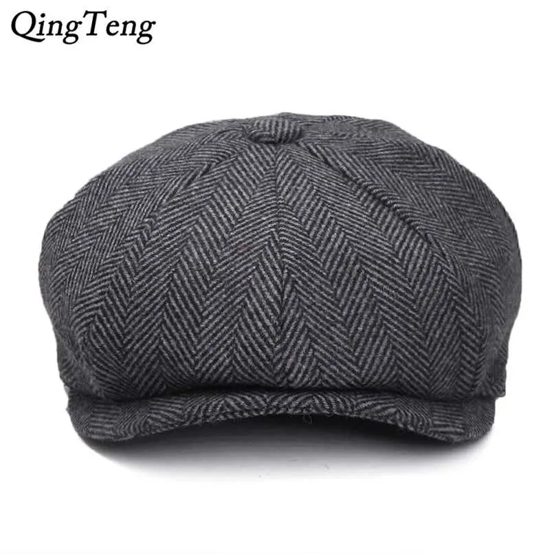 Plus Size Peaky Blinders Men Berets Hat Autumn Vintage Herringbone Octagon Cap Women'S Casual Pumpkin Hat Gatsby Flat Beret 211227