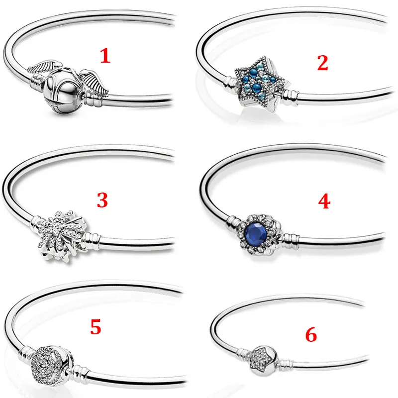 Echtes S925-Sterlingsilber, passend für Pandora-Armbänder, Schnatzketten-Armband, Pentagramm-DIY-Perle, Liebesherz, blauer Crysta-Charm für DIY-Perlen-Charms