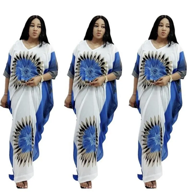 African Dresses for Women Dashiki V Neck Batwing Sleeve Lady Clothing Long Africa Dress Woman Clothes vestido de mujer