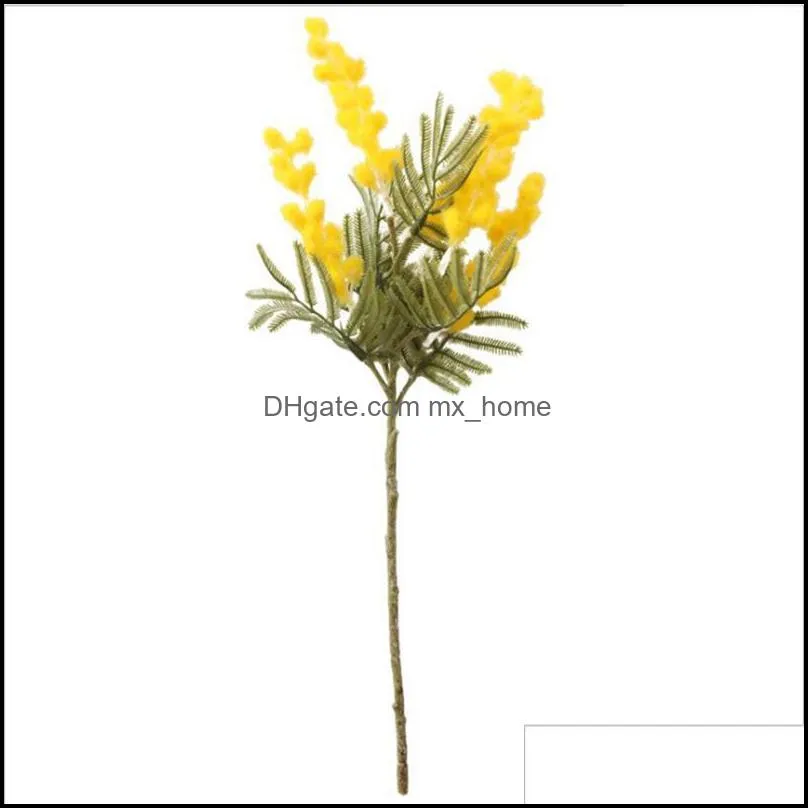 38cm Fake Acacia Artificial Flowers Yellow Mimosa Spray Cherry Fruit Branch Wedding Home Table Decoration Flower Decorative & Wreaths