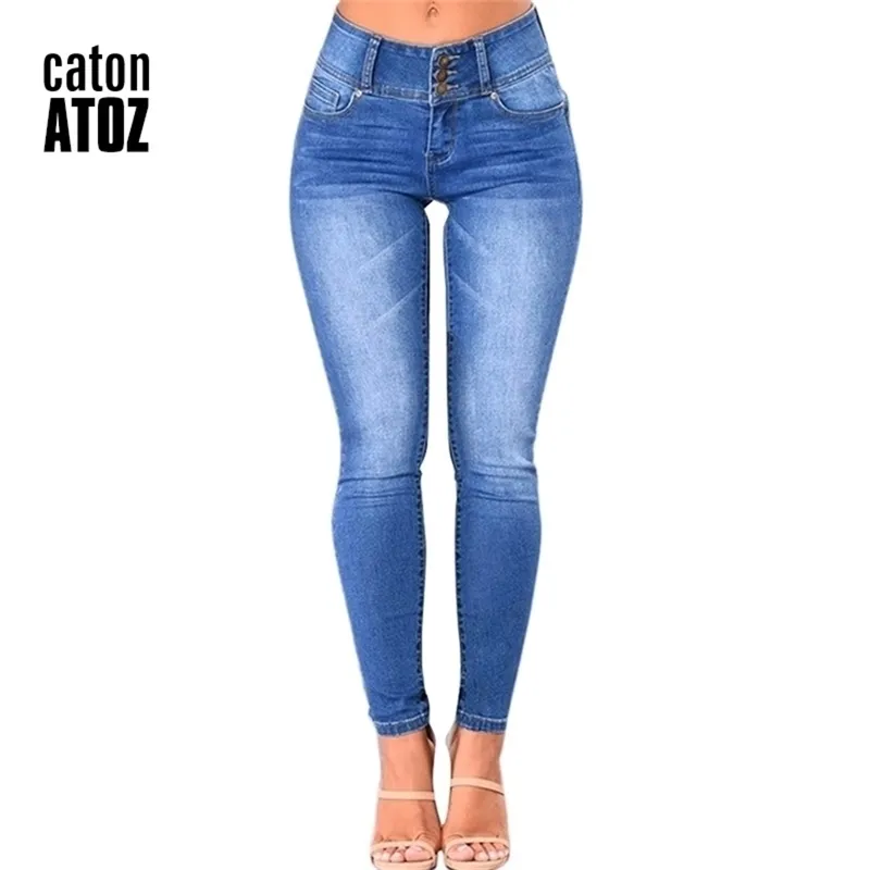 Catonatoz 2143 Anne Yeni Kadın Kalem Streç Skinny Orta Yüksek Bel Pantolon Kadın Mavi İnce Denim Kot 201223