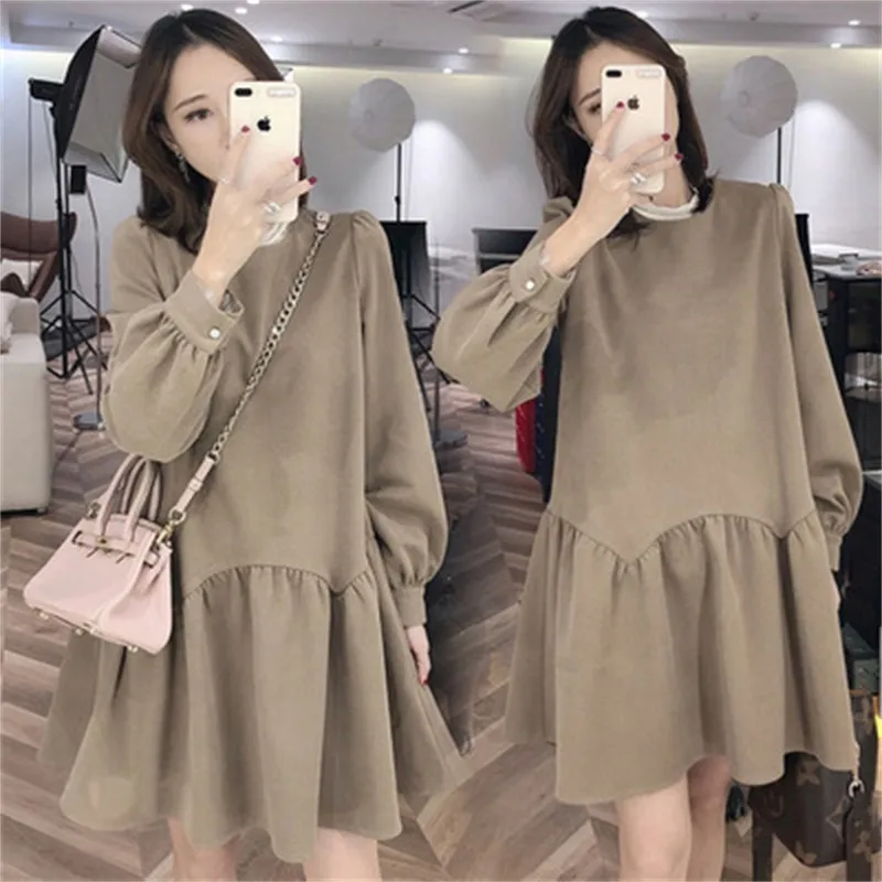 Loose Ruffles Maternity Shirts Dress Blouses Corduroy Autumn Casual Tops Patchwork for Pregnant Women 20220308 Q2