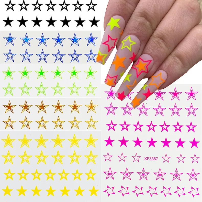 50st Ny Fluorescens Hollow Stars Nail Art Sticker Fem-spetsade Star Art Decorations DIY Nail Tillbehör