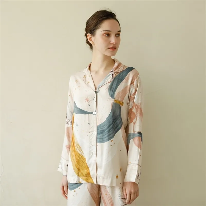 Kausal Viskose Damen Langarm Pyjama Sets Knöchellange Hosen Mehrfarbige Mode Nachtwäsche Anzüge Frühling Herbst Home Kleidung Y200708