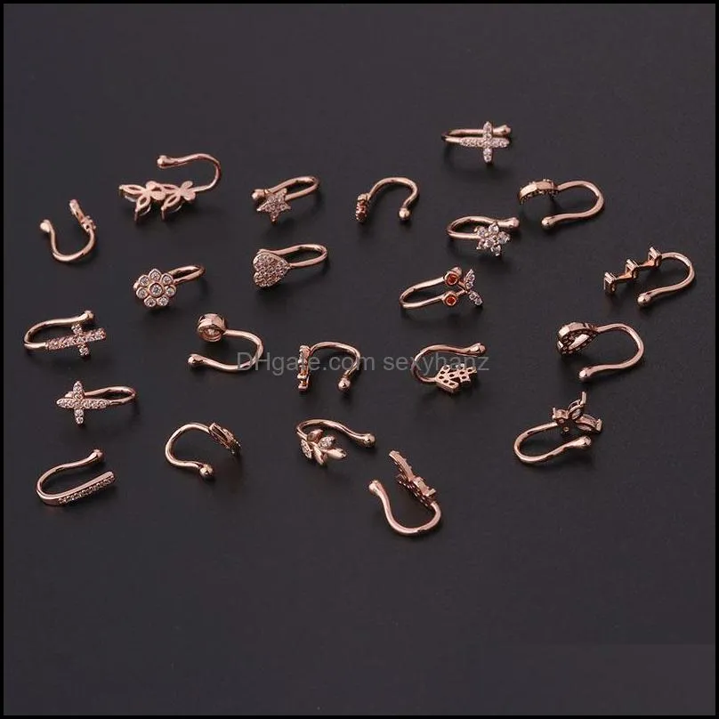 1PCS Copper Crystal Heart Fake Nose Ring Cuff Non Piercing Evil Eye Fake Nose Piercing Clip On Nose Rings Women Trendy Jewelry