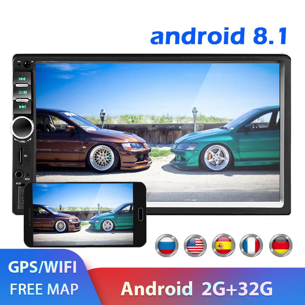 2 DINカーラジオGPSマルチメディアプレーヤーAndroidユニバーサルオートステレオビデオMP5プレーヤーAutoradio Wifi Bluetooth FM