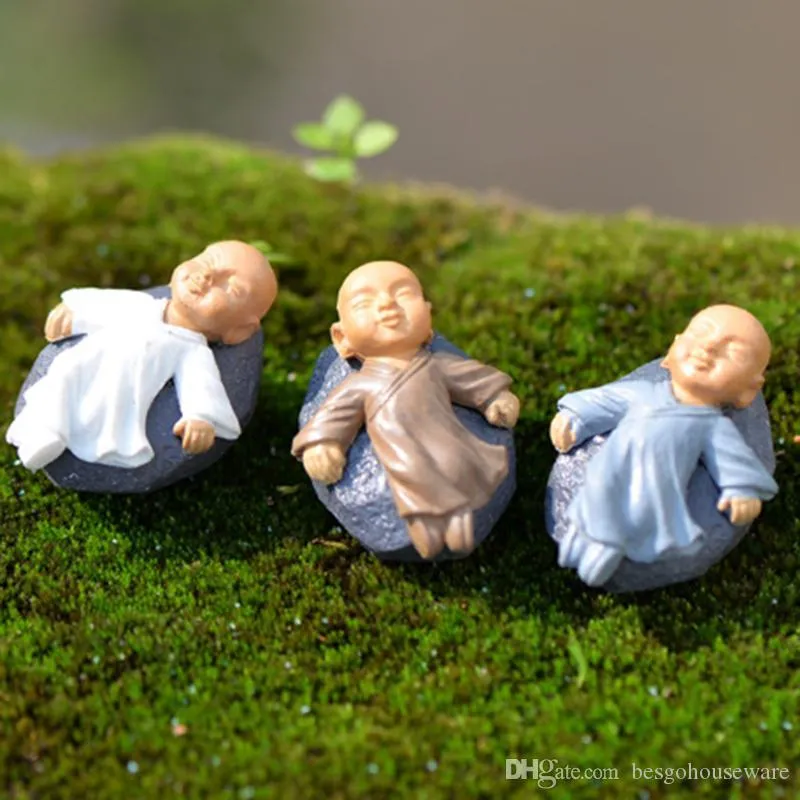 Kung Fu Cartoon Monk Figurines Mini Monk Ornaments Terrarium Decoration Moss Succulent Micro Landscape Resin Monk Crafts Kids Toy BH2351 ZX