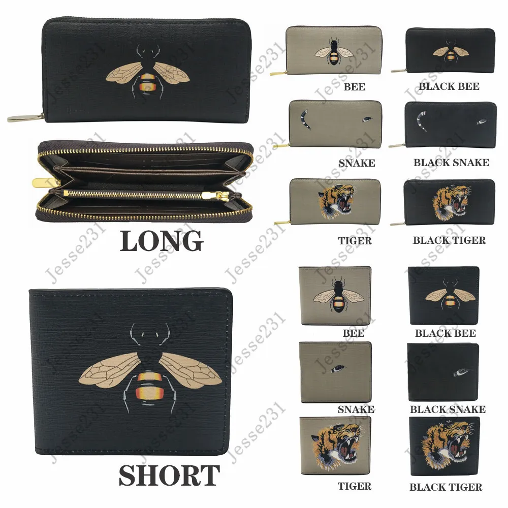 Top Qualité Designer Portefeuilles Femmes Hommes animal Court Portefeuille En Cuir noir serpent Tigre abeille Portefeuilles Long Style Bourse Porte-Monnaie Porte-cartes Titulaire avec boîte