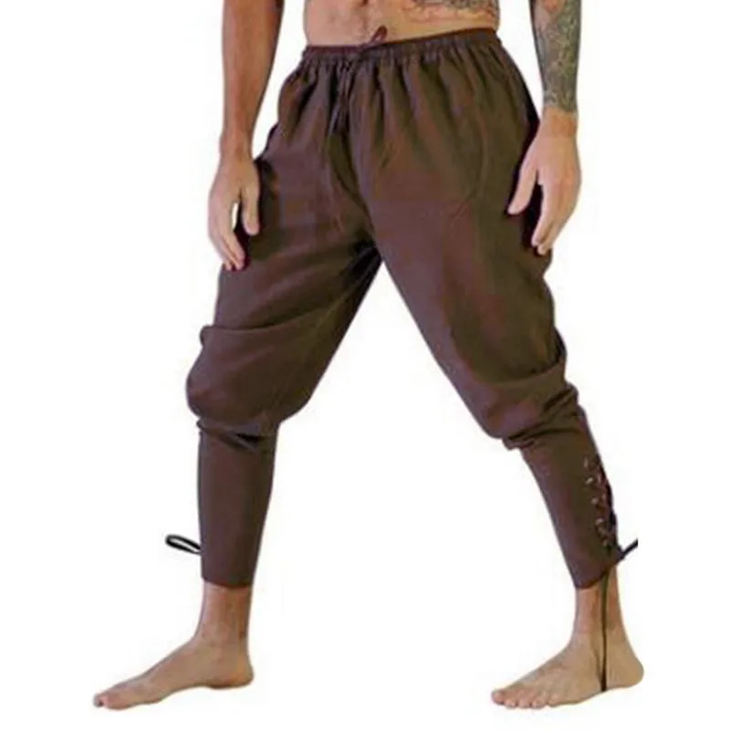 Costume rétro médiéval pour hommes, pantalon à bandes à lacets, Capris Larp, Vintage en coton, jogging pour hommes, séchage rapide, décontracté 3XL