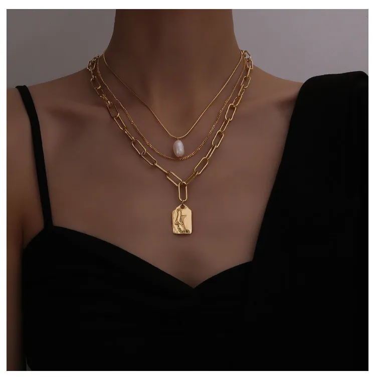 Titanium With 18K Gold Geo Chained Statement Necklace Women Jewelry Designer T Show Runway Gown Rare INS Japan Korean Fashion Q0531