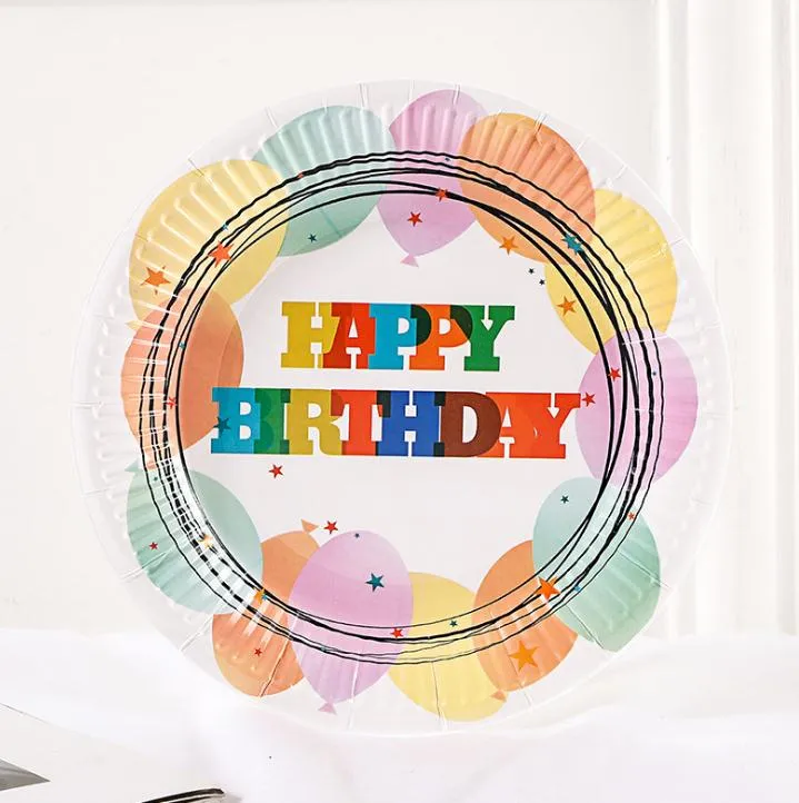 Happy Birthday Disposable Dinnerware Paper Plate Set 7 Inches Party Tableware Cake Fruit Candy Tray dd819