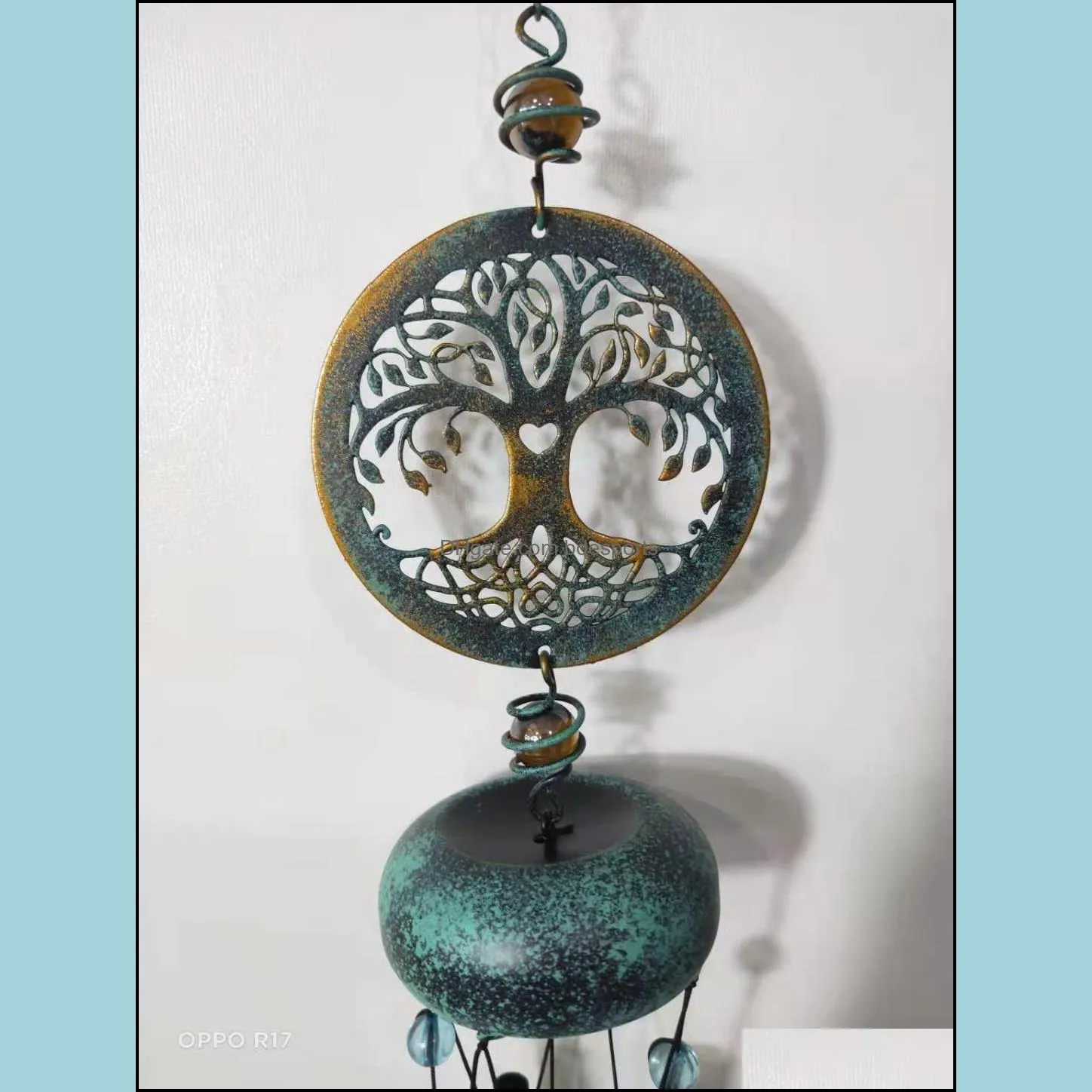 Love tree bells creative crafts retro old copper green balcony garden home decoration wind chimes pendant