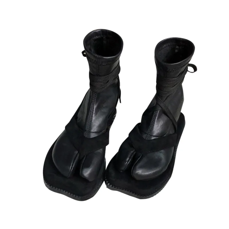 Heißer Verkauf - Neue stilvolle abnehmbare Damenstiefel Herbst Winter Stiefeletten Japanische Ninja-Schuhe Split Toe Elastic Socken
