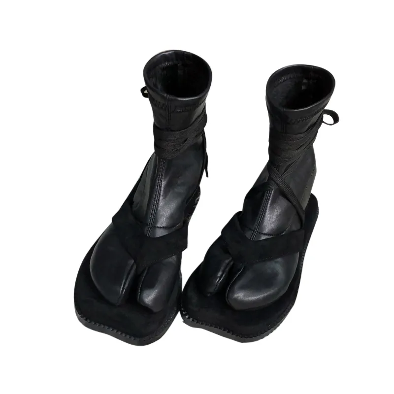 Vente chaude-Nouveau Élégant Détachable Femmes Bottes Automne Hiver Cheville Bottes Japonais Ninja Chaussures Split Toe Élastique Chaussettes