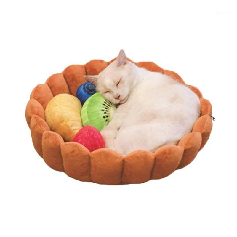 Cat Beds Furniture Fruit Egg Tart Roll Shape Winter Bed Dog Mat